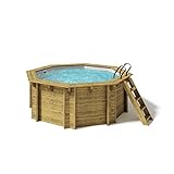 Paradies Pool® Holzpool Kalea Komplettset inkl. Filteranlage, Pumpenhaus, Edelstahlleiter Tiefbecken, Folie grau mit 0,8mm Stärke, Achteck-Pool, 354 x 118 (Ø x H), Menge: 1 Stück
