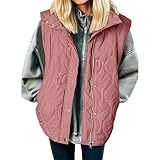 Qmerlimui Damen Cropped Puffer Weste Leichte Stehkragen Ärmellos Jacken Knopf Reißverschluss Herbst Winter Mantel Oberbekleidung, Pink, L
