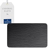 Villeroy & Boch - Manufacture Rock Multifunkionsteller Rechteckig Schwarz, Spülmaschinenfest, Mikrowellensicher, Servierteller, Teller Länglich, Servierplatte Schwarz, Schieferoptik, Premium Porzellan