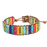 Peosaard Perlen-Leder-Wickelarmband, Chakra-Armband, Verstellbarer Schmuck, geflochtene Armbänder, Chakra-Stein-Kristall-Schmuck für Damen und Mädchen, Armbänder für Frauen