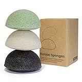 Vove | Premium Konjac Schwamm | 3 Stück | Organisch | 100% Natürlich | Nachhaltig | Plastikfrei | Biologisch Abbaubare | Gesichtsreinigung