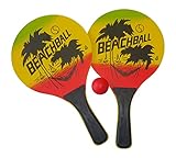 Beach Ball Spiel Set Beachball Schläger Holz mit Ball - Strandspielzeug Ballspiel für Garten und Strand bunt