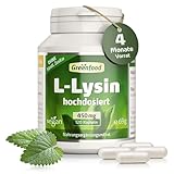 L Lysin Kapseln Hochdosiert - L-Lysin mit 900mg pro Tag (120 vegane Kapseln) - Immunsystem & Lippenkribbeln - Aus pflanzlicher Fermentation - natürlich ohne Zusätze, laborgeprüft - Greenfood