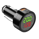 Hoembpn 3 in 1 USB C Auto Ladegerät 12V Voltmeter Thermometer Digital Anzeige Temperaturtester Batteriewächter PD & USB Auto Zigarettenanzünder Ladegerät Port für 12V-24V SUV LKW Wohnmobil