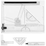 Fyeme Zeichenbrett A4 mit Anti Rutsch Matte Zeichenplatte A4 Multifunktionaler mit Schiebemaßstab Reißschiene Dreieckmaß Zeichenplatte Geeignet für Designer Ingenieure Studenten