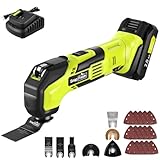 SnapFresh Oszillationswerkzeug Multifunktionswerkzeug 20V Multimaster, 6 Geschwindigkeit 5000-18000RPM, 3,2° Oszillationswinke, zum Schleifen Schneiden Sägen (mit 24 Zubehör, Akku und Ladegerät)