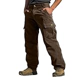 SOOUICKER Arbeitshosen Männer Cargo Stretch Cargohose Outdoor Cord Vintage Cordhose Baggy Cargo Wanderhose mit Seitentaschen Weit Trekkinghose Lang Viele Taschen