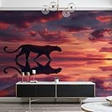 Vlies Fototapete Leopard Tiere Tapete Tier Afrika Safari Tapeten 300x210 cm - Fototapeten für Wohnzimmer Schlafzimmer, Sonnenuntergang Vliestapete Wandtapete Tapete 3D Effekt