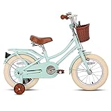 STITCH MANCHI 14 Zoll Kinderfahrrad mit Korb & Stabilisatoren für 3-5 Jahre alte Mädchen & Jungen, Mintgrün