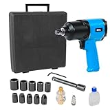 Güde Druckluft-Schlagschrauber-Set (Anschlussgewinde IG 1/4', 6 bar Pressdruck, 204 l/min Luftbed., 150/300/569 Nm max. Drehmoment, 580 Nm max. Lösedrehmoment, inkl. 10 Stecknüsse, Verlängerung etc.)