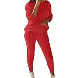 Set Damen-Trainingsanzug-Sets für Damen, UK-Geburtstag, 2-teilig, gestrickt, einfarbig, Rundhalsausschnitt, Zopfmuster, Loungewear, warme Damenanzüge und Sets, Damenbekleidungssets, Grau,