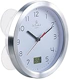 St. Leonhard Funkwanduhr: Badezimmer-Funk-Wanduhr mit Thermo- und Hygrometer, Alu-Rahmen, Weiß (Funkuhr Bad, Funk Badezimmer Uhr, Digital analog)
