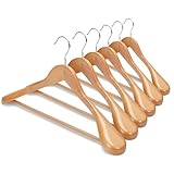 HOUSE DAY Kleiderbügel Holz Breit Natur 6X rutschfest Kleiderbügel Stabil Jackbügel Anzugbügel Holzbügel, Breite Schultern rutschfeste Hosenstangen Drehbare Haken