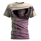 Halloween-T-Shirt mit Grafik, kurzärmelig, für Feiertagsparty, Kostüm, Cosplay, lustiges, gruseliges Themen-Outfit (XXL)