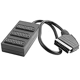 PADCR Audio Video Verteiler, 1 Scart-Stecker männlich auf 3 Scart Buchse Kupplung weiblich, mit 40cm Kabel, Schwarz