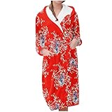 ANHATUIV Fleece-Bademantel für Damen, weicher Flanell-Fleece, mit Kapuze, Sherpa-Futter, flauschig, luxuriös, bequem, gemütlich, für den Winter, warm, lang, Hausmantel, Geschenke, Rot, Größe XXL, A21: