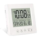 GOMETY Digitaler Funkwecker mit Thermometer Kalender Licht, Temperatur Funkuhr Woche Datumsanzeige Zwei Unabhängige Weckzeiten Automatische Einstellung Sommer-/Winterzeit Reisewecker (Weiß)