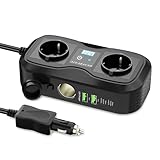 AUCARAUTO 7in1 Wechselrichter 12V auf 230V, 200W Auto Spannungswandler Stromwandler mit 2 Steckdosen und 4 USB-C USB-A Ports Schnelles Aufladen KFZ Ladegerät mit Zigarettenanzünderstecker für Laptop