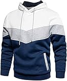 comefohome Hoodie Herren Pullover Langarm Sweatjacke Kapuzenpullover Farbblock Sweatshirt Blue Medium
