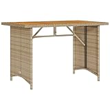 Gecheer Garten Esstisch Gartentisch mit Holzplatte Terrassentisch Balkontisch Gartenmöbel Tisch Outdoor Terrasse Beige 110x68x70 cm Poly Rattan