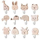 12 Stück Kleiderhaken Kinder Kindergarderobe, Selbstklebende Wandhaken mit Niedlichen Tiermotiven für Kinderzimmer, Babyzimmer oder Flur, Praktische und Dekorative Aufbewahrung für Kleidung und Tasche