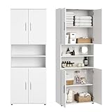 Home Collective Badezimmerschrank Hochschrank Badschrank mit 6 Fächern, Badezimmer Aufbewahrung, Mehrzweckschrank für Bad, Keller & Hauswirtschaftsraum | 70x35x187 cm (BxTxH) | Weiß
