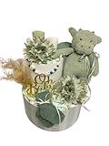 Windeltorte mit Name - Drache boho Eukalyptus Salbei - Geschenk, Babyparty, Geburt, Taufe, Babygeschenk