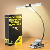 Glocusent Innovative Tri-Head Leselampe Buch Klemme, 3 Farben & 5 Helligkeitsstufen, 1000 mAh Aufladbare Buchlampe mit 30-Minuten-Timer, 10 bis 100 Stunden, Perfekt für Buchliebhaber