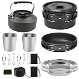 KESYOO Kochgeschirr-Set für den Außenbereich, tragbares Camping-Set für 2-3 Personen, korrosionsbeständiges Material, hitzebeständig, klappbarer Silikongriff, geeignet für