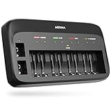 ABSINA Akku Ladegerät X10 für AA, AAA & 9V - Akkuladegerät 10-Fach zum Laden von wiederaufladbaren Akkus - NiMH Ladegerät Akku für AAA, AA & 9V