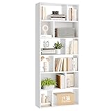 FORABAMB Bücherregal, Regal weiß mit 6 Ebenen, Freistehend Bücherschrank mit 12 offene Fächer, Standregal für Wohnzimmer, Schlafzimmer, Büro, Modern, Leicht zu Montieren, 173x60x24 cm, Weiß