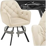 tectake® Esszimmerstuhl drehbar mit Armlehne, Samtstoff Drehstuhl ergonomisch, Möbel für Wohnzimmer, Stühle für Dining Lounge, Office, als Schminkstuhl oder Schreibtischstuhl - Creme