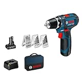 Bosch Professional 12V System Akku Bohrschrauber GSR 12V-15 (inkl. 39 tlg. Zubehörset, 2.0Ah Akku, 4.0Ah Akku, Ladegerät GAL 12V-20, Werkzeugtasche)