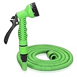 Navaris Flexibler Gartenschlauch 5-15m - mit 7 Funktionen Brause und Schnelladaptern - Wasserschlauch flexibel dehnbar mit Textilhülle - Schlauch