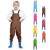 Generisch Wasserdichte Kinder Wathose mit Stiefel Anglerhose Outdoor Bootfoot Gummi Watstiefel Kinderrutschfest Verstellbar mit Verstellbarer Schultergurt für Jungen Mädchen(#02-04, 9-10 Jahre)