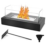 Tischkamin, GuKKK Bioethanol Tischkamin Tischfeuer, Bio Ethanol Kamin für Indoor & Outdoor mit 4-Fach-Sicherheitsglas, Deko Steine und Löschhilfe Bio Ethanol Kamin, für Terrasse Balkon Garten Deko