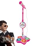 Mädchen-Mikrofon mit Ständer – Karaokes-Maschine mit Lichtern | Stehmikrofon mit verstellbarem Ständer, Musikmikrofon bunte Lichter Stand-Up, MP3-Modus und Bühnenmikrofon