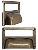 Fuxxer 2x Etiketten-Fenster, Metall-Griffe, Antik Bronze Messing Optik, 81x50 mm, 2er Set
