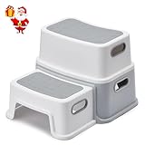 HOUSE DAY Tritthocker Kinder 2 Stufen(hoch 25cm)-Sichere Tritthocker mit Anti Rutsch Füßen für Badezimmer,Toilette Hocker Anti Kipp Tritthocker