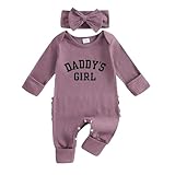 Geagodelia Neugeborene Baby Mädchen Vatertag Strampler mit Fäustlingen und Rüschen Langarm Mein Erster Vatertag Baby Outfit Baumwolle Sommer Kleidung (Daddys Girl Lila, 3-6 Monate)