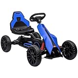 HOMCOM Gokart, Kinderfahrzeug mit verstellbarem Sitz, Tretfahrzeug, Tretauto mit Handbremse, Kinderspielzeug, Kettcar für Kinder im Alter von 3-8 Jahren, Outdoor, Blau