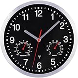 NESIFEE wanduhr ohne tickgeräusche Radio funkuhr Wand Schwarze mit Temperatur und Feuchtigkeit 25cm batteriebetrieben groß Vintage modern lautlos Uhr Wand für Küche Schlafzimmer Wohnzimmer Kinder