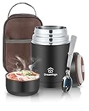 Dreamhigh® Thermobehälter für Essen 800 ml, Edelstahl Warmhaltebehälter Speisegefäß für Essen, Thermoskanne Essen Auslaufsicher, inkl. Löffel, 12 Stunden Heiß, 12 Stunden Kalt (Schwarz)