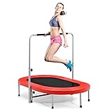 THECYHC Klappbares Trampolin 2 Personen, Mini Trampolin mit höhenverstellbarem Haltegriff, bis 150 kg belastbar, Fitness Trampolin für Kinder & Erwachsene, Gartentrampolin für Indoor Outdoor