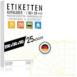 Namensetiketten selbstklebend und bedruckbar 80 x 50 mm - 25 Bögen - 250 Etiketten - Rückstandsfrei abziehbare, Namensschilder wiederablösbar, MADE IN DEUTSCHLAND
