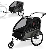 Kinderfahrradanhänger 2in1 mit Jogger & Buggy Funktion, Federung, höhenverstellbarem Schiebegriff & Handbremse, Fahrrad Anhänger für 1–2 Kinder, bis 40 kg, Schwarz