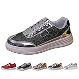 Generisch Damen Glitzer Sneaker Schnüren Schuhe Glitzernde Bunt Turnschuhe Pailletten Flache Low Outdoor Laufschuhe Schnürsenkel Walkingschuhe Sportschuhe Trainingsschuhe
