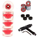 FunTomia 4 Stück (LED) Longboard/Skateboard Rollen (Big Wheels) in 70x51mm 80A inkl. Mach1® Kugellager und Metall Spacer 80A Rollenhärte + T-Tool