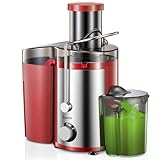 Reemix Entsafter Gemüse und Obst, Max Juicer Machine aus Edelstahl mit 3 Geschwindigkeitsstufen, 65mm Großem Mund Zufuhrschacht Zentrifugal Entsafter(Rot, 800W)