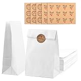 55 Stück Weiße Papiertüten, 24 x 13 x 8 cm, Brottüten, Butterbrottüten, Adventskalendertüten, Kraftpapiertüten für Hochzeit, Süßigkeiten, Kekse, Brot